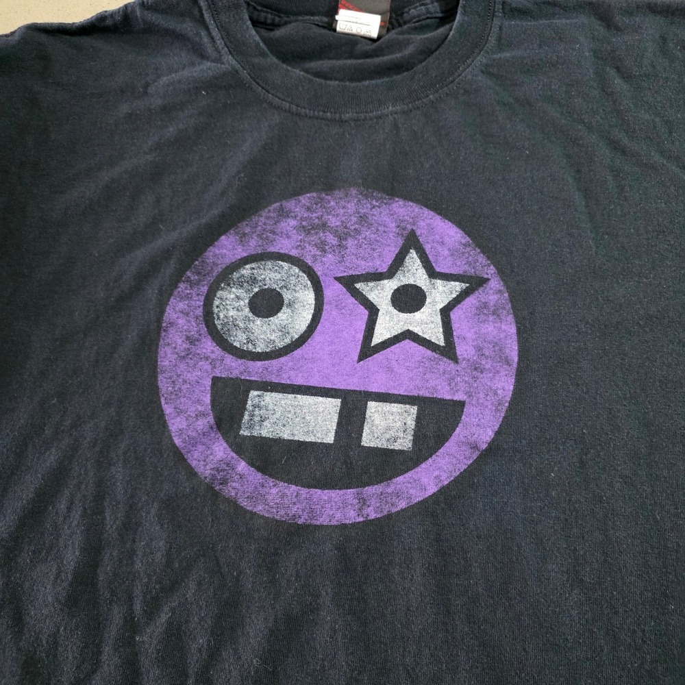 Engine Mens Black Graphic T-Shirt Purple Star‎ Face Logo Size Large RN0101531